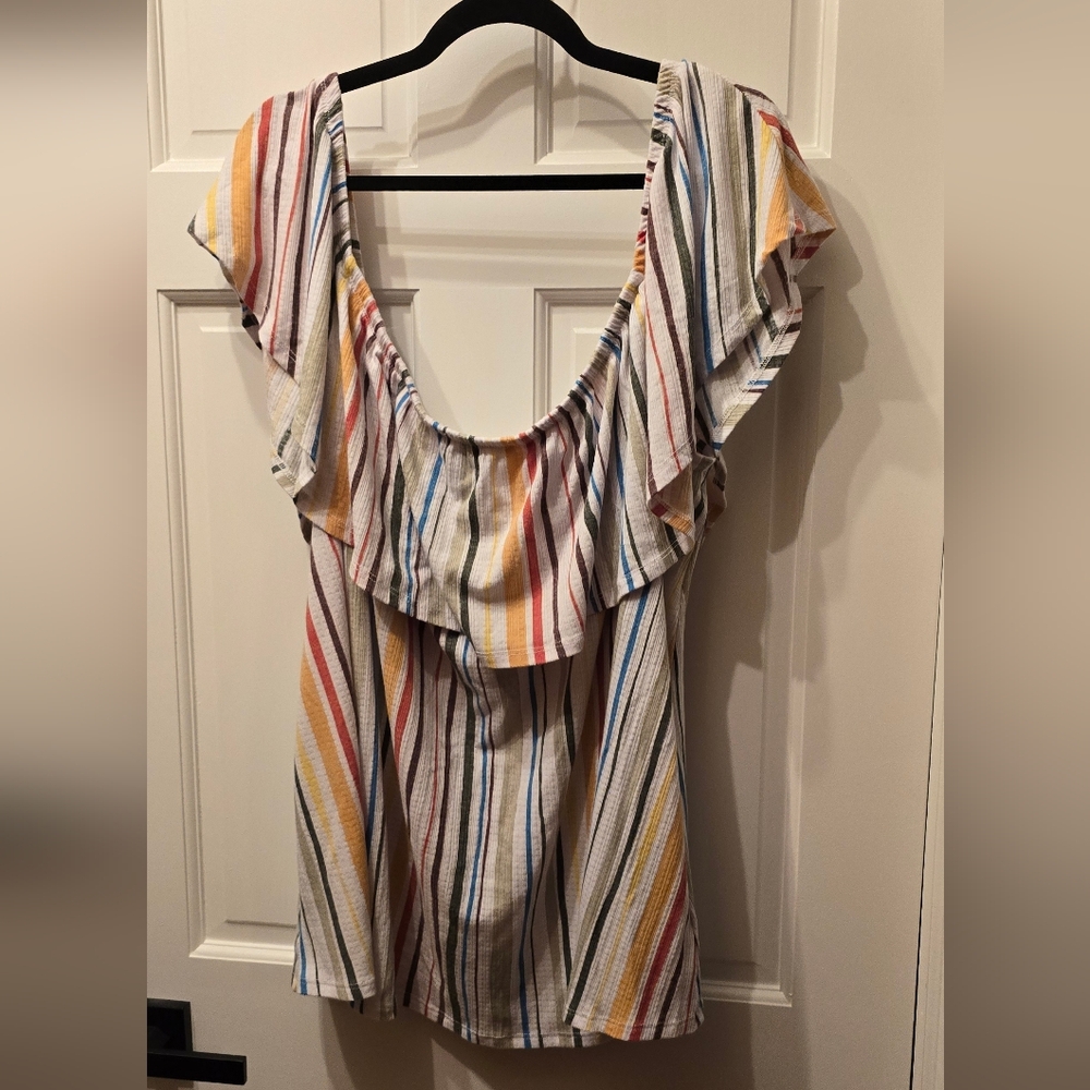 Torrid Multicolor Striped Off-the-shoulder Ruffle Blouse Size 4X